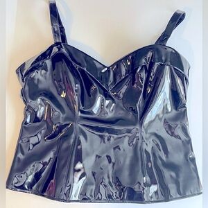 Vixen by Micheline Pitt, 2X Miss Kitty Maneater Top, in black patent vinyl.